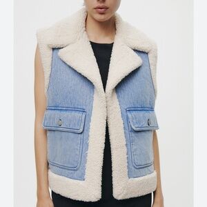 Zara denim Sherpa vest small